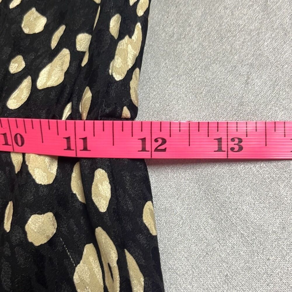 Tuleh Black Gold Animal Leopard Print 100% Silk High Neck Blouson Midi Dress XS‎ - Picture 11 of 12